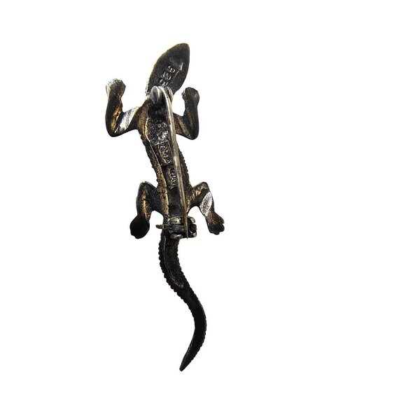 Marcasite Sterling Silver Lizard Gecko Brooch Pin, 2.25" Art Deco Style - Picture 2 of 4